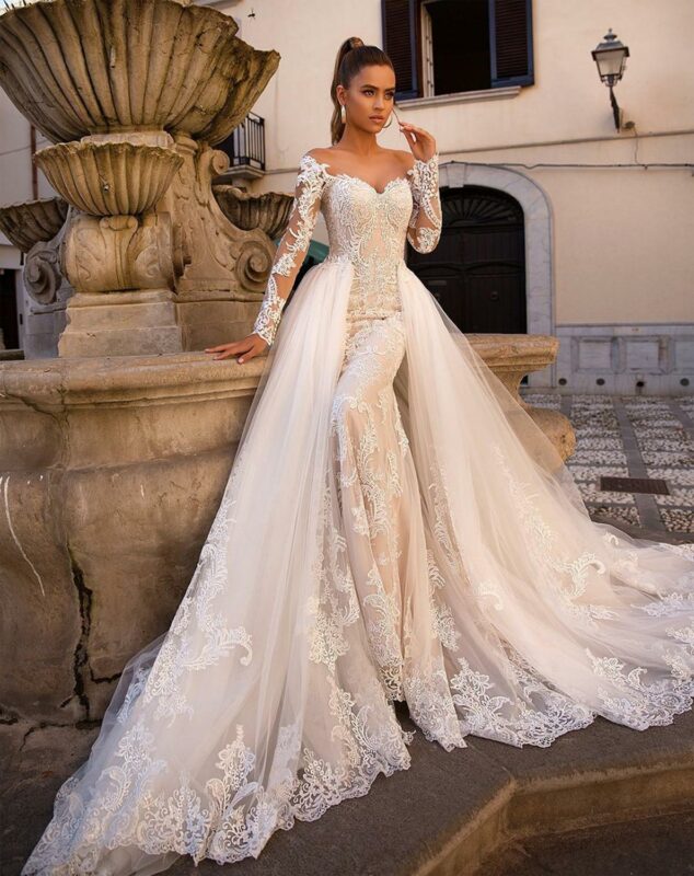 Robe de Mariée Sirène avec Traîne Détachable Hera Noces