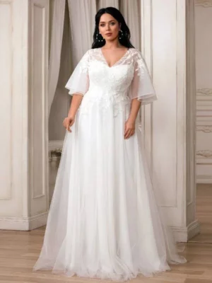 LAYOUT NICEB Wedding Dresses Plus Size Batwing Sleeves V-Neck Appliques A-Line Bride Gowns Backless vestidos novias boda 2024