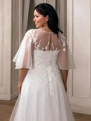 LAYOUT NICEB Wedding Dresses Plus Size Batwing Sleeves V-Neck Appliques A-Line Bride Gowns Backless vestidos novias boda 2024 – Image 3