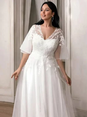 LAYOUT NICEB Wedding Dresses Plus Size Batwing Sleeves V-Neck Appliques A-Line Bride Gowns Backless vestidos novias boda 2024 – Image 2