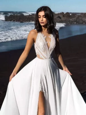 Robe de Mariée Bohème Chic en Dentelle – Image 2