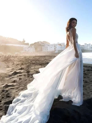 Robe de Mariée Bohème Chic en Dentelle – Image 4