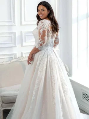 Customized Elegant Plus Size Wedding Dresses A-line Tulle Lace Applique Sleeves Vestido Noiva Bride Gowns Sweep Train Women Mode – Image 2