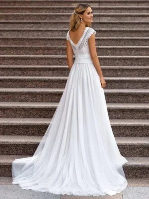 Robe de Mariée Bohème Col en V – Image 2