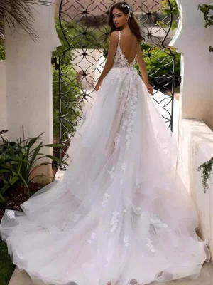 Robe de Mariée Bohème Chic en Tulle – Image 2