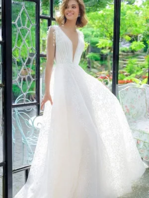 Robe de Mariée Vintage Décolleté en V Profond