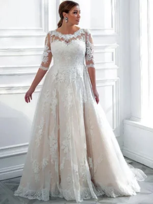 LAYOUT NICEB Sexy Ivory Plus Size Wedding Dresses 2024 Simple Three Quarter Sleeves Bridal Gowns Lace A-Line Vestidos De Novia