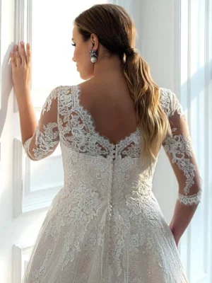 LAYOUT NICEB Sexy Ivory Plus Size Wedding Dresses 2024 Simple Three Quarter Sleeves Bridal Gowns Lace A-Line Vestidos De Novia – Image 3