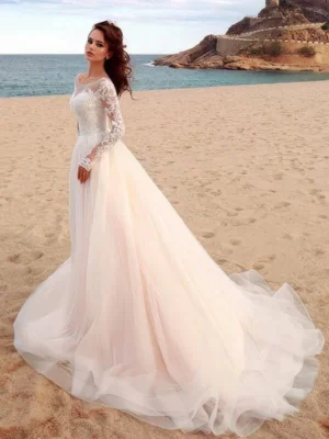 Robe de Mariée en Tulle Rose Bohème