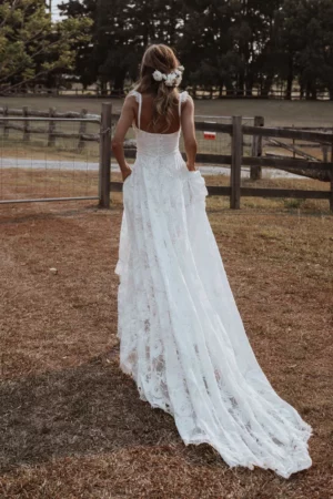 Robe Longue de Mariée Champêtre avec Bretelle – Image 5