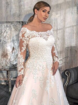 Long Sleeves Scoop Neck Wedding Dress Plus Size Customized Vestido De Noiva Lace Appliques Back Zip with Button Bridal Dresses – Image 2