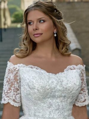 LAYOUT NICEB Elegant Boho Wedding Dresses For Woman Short Sleeves Off Shoulder Lace Applique Bride Gowns Boat Neck Plus Size – Image 3