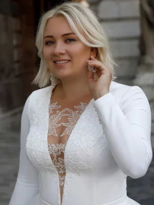 Elegant Long Sleeves Plus Size Wedding Dresses O Neck Applique A Line Sweep Train Women's Bridal Gowns Mariage Vestidos – Image 3