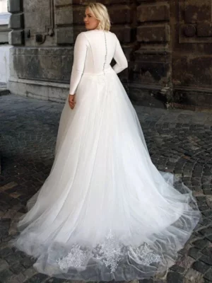 Elegant Long Sleeves Plus Size Wedding Dresses O Neck Applique A Line Sweep Train Women's Bridal Gowns Mariage Vestidos – Image 2