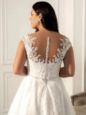 Jiayigong Wedding Dresses Plus Size Customized Cap Sleeve V Neck Beading Appliues A Line Tulle Bridal Gown Vestido De Noiva – Image 3