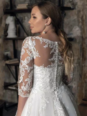 Customized Lace Emboridery On net Bride Dresses A line Half Sleeves South America Style Simple Wedding Dresses For Women W1027 – Image 4