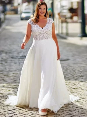 Plus Size Wedding Dress 2021 Vintage Lace Appliques Wedding Gowns Vestido Boho Bridal Dresses Lakshmigown