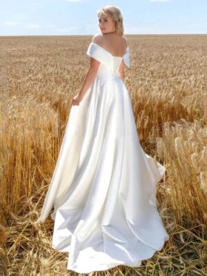 Plus Size Corset Wedding Dress Simple Off The Shoulder V Neck Draped A Line Vestido De Noiva Modern Satin Bride Bridal Gown – Image 3