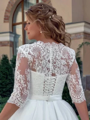 Half Sleeves Plus Size A line Wedding Dress 2024 Lace Up Back Sweep Train Chiffon Customized Civil Wedding Dresses W1122 – Image 4