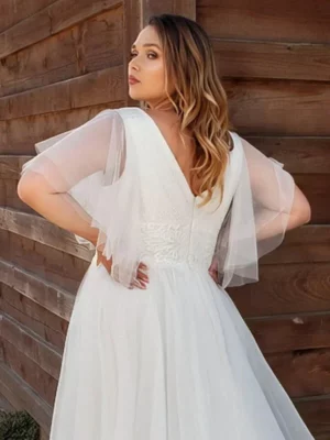 Elegant Flare Sleeves Plus Size Bridal Gown V Neck Customized A-line Wedding Dress Oversize Lace Bride Dresses Vestido de Novia – Image 4