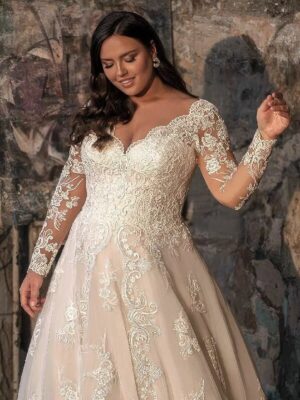 Exquisite Lace Wedding Dress Plus Size V Neck Long Sleeves Applique Sweep Train Vestido De Noiva Wedding Gown Bridal Dresses – Image 2