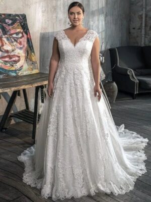 COZOK Plus Size Wedding Dresses for Women 2024 Sleeveless Bridal Gowns with Lace Sweep Train A Line Vestidos De Novia Lace Up