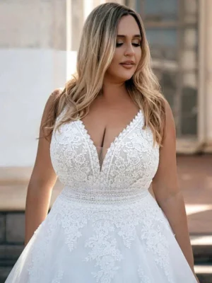 Customized Plus Size Wedding Dresses For Bride Sleeveless Tulle With Lace Applique Bride Gowns A-Line Sweep Train Robe De Mariée – Image 3