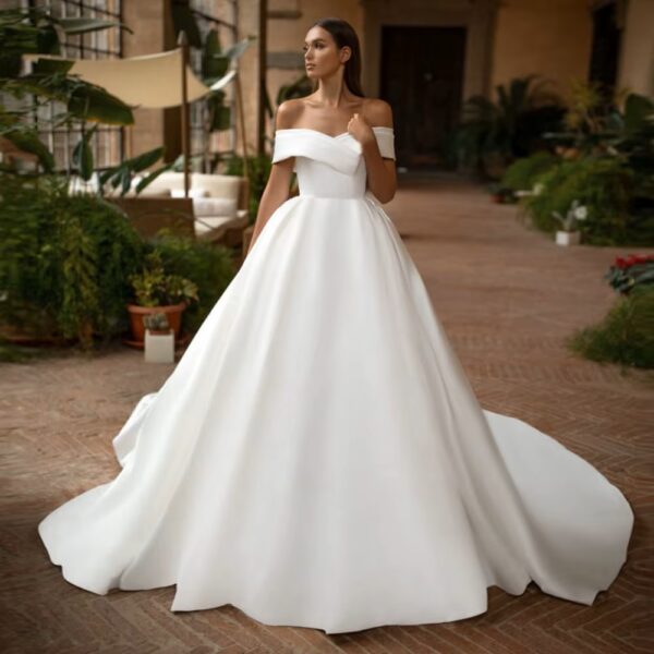 SoDigne Modern Simple Satin Wedding Dress Off the Shoulder Sexy V Neck Customized Plus Size Dubai Elegant Vestidos De Novia