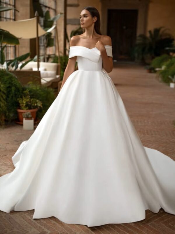 SoDigne Modern Simple Satin Wedding Dress Off the Shoulder Sexy V Neck Customized Plus Size Dubai Elegant Vestidos De Novia – Image 3