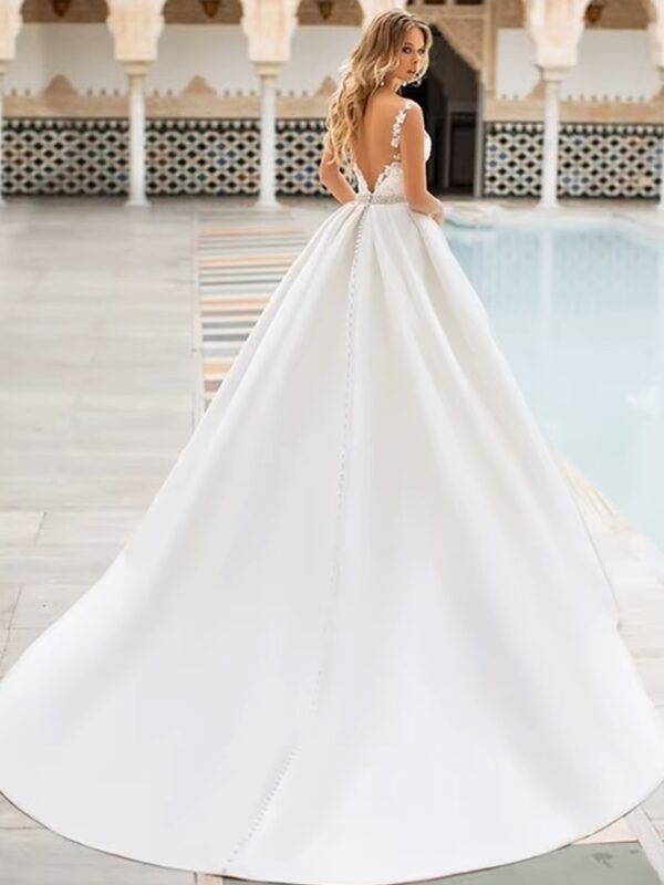 Sexy A Line Wedding Dress Lace Appliques Satin Bridal Dress Bohemian Wedding gowns Floor Length Customized vestido de noiva – Image 2