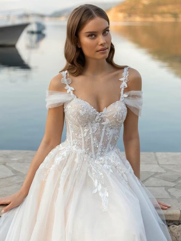 SoDigne Beach Wedding Dress Sweetheart Lace Appliques Off Shoulder Corset Princess Bridal Dress Wedding Gown Customized – Image 3