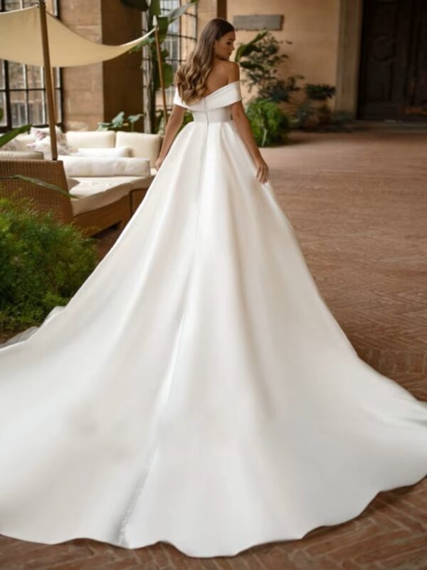 SoDigne Modern Simple Satin Wedding Dress Off the Shoulder Sexy V Neck Customized Plus Size Dubai Elegant Vestidos De Novia – Image 2