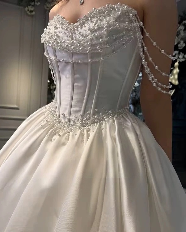 SoDigne A-line Elegant Satin Bride Dresses Sweetheart Sleeveless Pearls Wedding Dress Long Bridal Gown Robe De Mairee Customized 2 SoDigne A-line Elegant Satin Bride Dresses Sweetheart Sleeveless Pearls Wedding Dress Long Bridal Gown Robe De Mairee Customized – Image 2