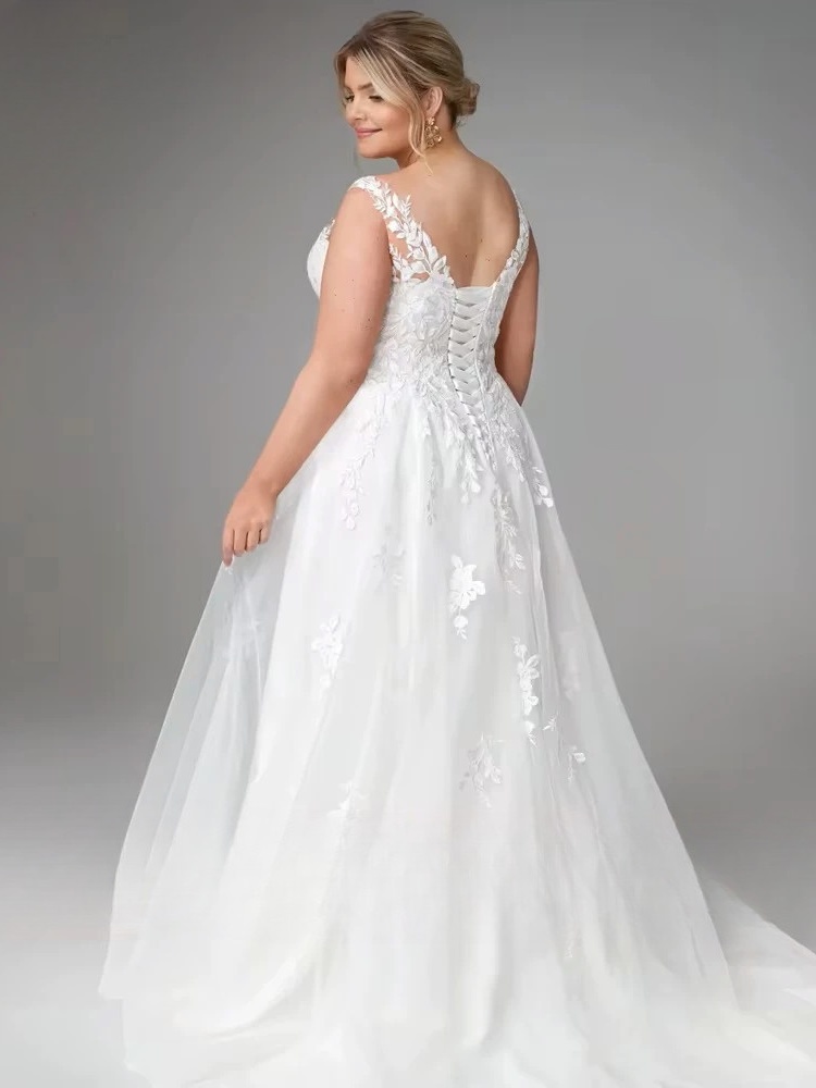 Pastrol Wedding Dresses Plus Size V Neck Sleeveless Tulle Bride Gowns for Woman Appliques Sweep Trian A-Line Robe De Mariee 2025 2 Pastrol Wedding Dresses Plus Size V Neck Sleeveless Tulle Bride Gowns for Woman Appliques Sweep Trian A-Line Robe De Mariee 2025 – Image 2