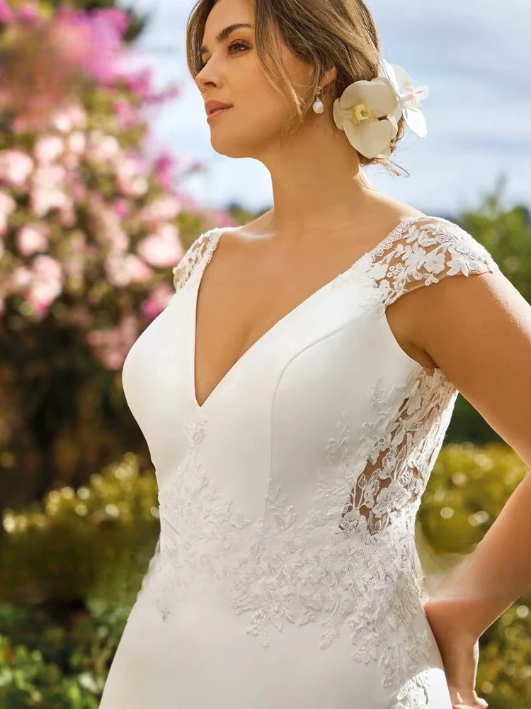 Pastrol A-Line Wedding Dresses Plus Size V Neck Cap Sleeves Bride Gowns Appliques Backless Floor Length Vestido De Noiva 2024 3 Pastrol A-Line Wedding Dresses Plus Size V Neck Cap Sleeves Bride Gowns Appliques Backless Floor Length Vestido De Noiva 2024 – Image 3