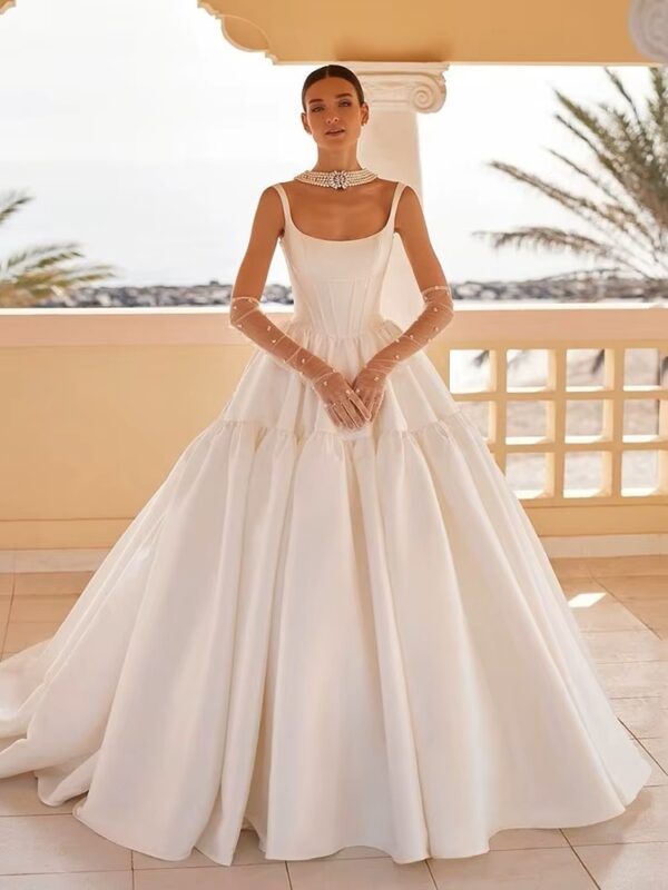 SoDigne Princess Taffeta Bride Dresses For Women Square Neck Wedding Party Dress Backless Bridal Gown robes de mariée Customized