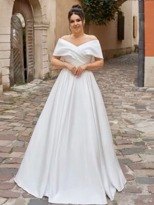 Simple Off Shoulder Wedding Dresses Plus Size Satin Bride Gowns Pleat Back Zipper Floor Length A-Line Vestidos De Novia 2025
