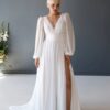Customized Plus Size Wedding Dresses with Chiffon V Neck Full Sleeve Bridal Gowns for Women New Summer Vestido De Novia New 7 S3a7729a26a1b40d1bf957578ec87e945D Cropped