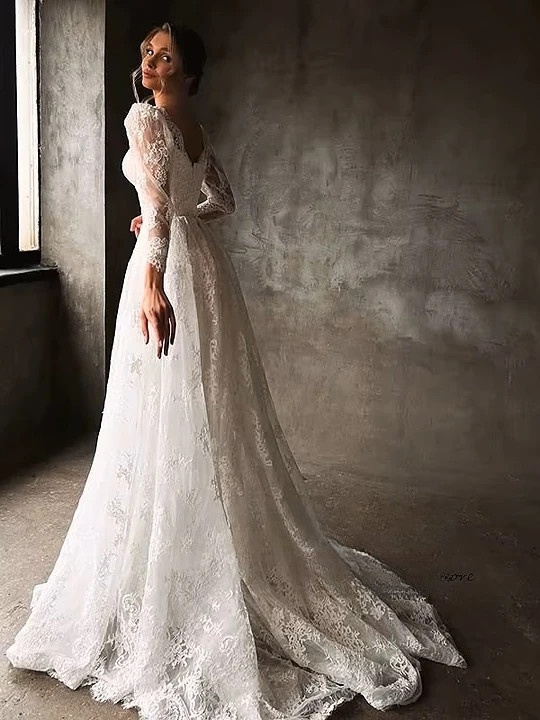 SoDigne A-line Lace Wedding Dresses Sweetheart Full Sleeves Bridal Dress Beach Long Wedding Gown Robe De Mairee Customized 3 SoDigne A-line Lace Wedding Dresses Sweetheart Full Sleeves Bridal Dress Beach Long Wedding Gown Robe De Mairee Customized – Image 3