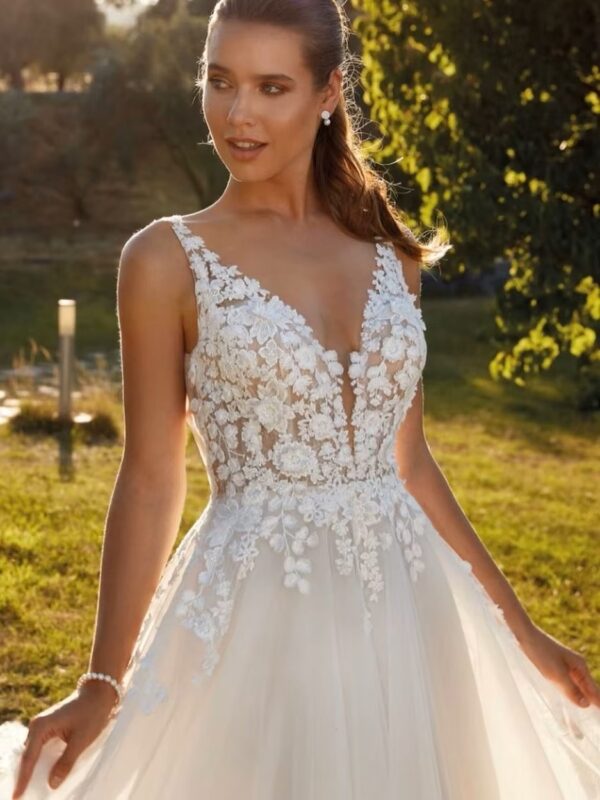 SoDigne Formal Princess Women Wedding Dresses Lace Flower A Line Bride Gowns Button Backless Bridal Dress For Wedding Customized – Image 3