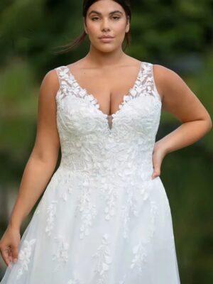 Pastrol Wedding Dresses Plus Size V Neck Sleeveless Tulle Bride Gowns for Woman Appliques Sweep Trian A-Line Robe De Mariee 2025 5 S8dc322e807a84754a49c426fa8a99edeB Cropped