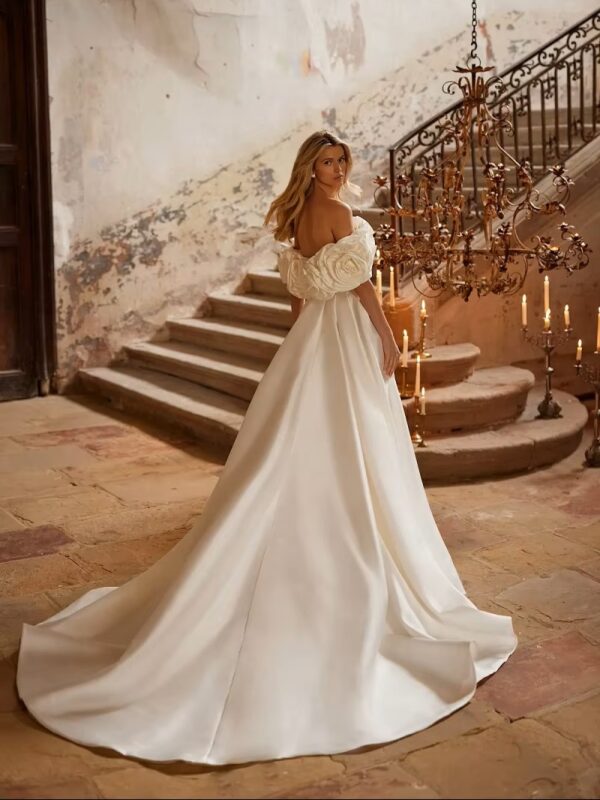 SoDigne Off Shoulder 3D Flower Wedding Dresses A-line Sleeveless Simple Satin Bridal Dress 2025 Long Wedding Gown Robe De Mairee – Image 2