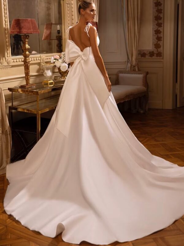 SoDigne A Line Simple Women Wedding Dresses V Neck With Pockets Bridal Dress Backless Sexy Satin Wedding Gowns Customized – Image 2