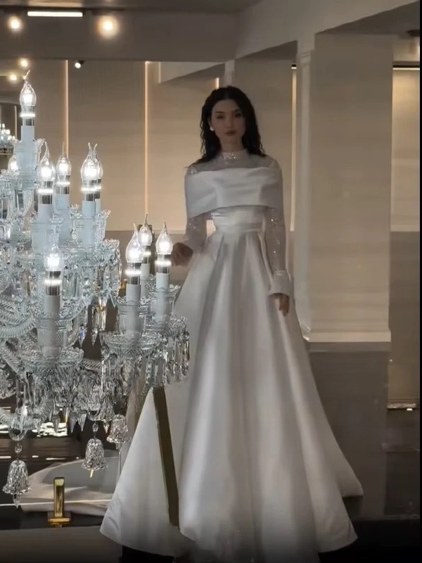 SoDigne A-line Satin Wedding Dresses High Neck Full Sleeves Bridal Dress Beading Long Wedding Gown Robe De Mairee Customized 1 SoDigne A-line Satin Wedding Dresses High Neck Full Sleeves Bridal Dress Beading Long Wedding Gown Robe De Mairee Customized