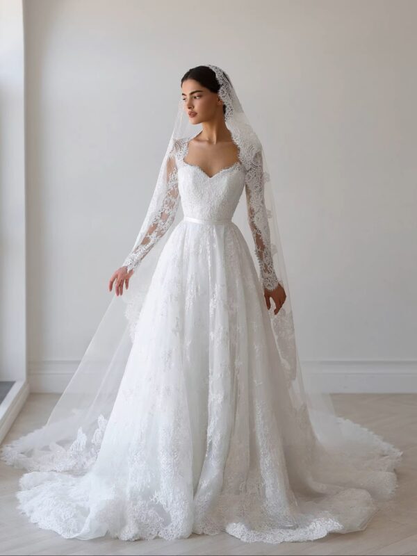 SoDigne A-line Lace Wedding Dress Sweetheart Full Sleeves Bride Dresses 2025 Long Bridal Gowns vestidos de novia Customized