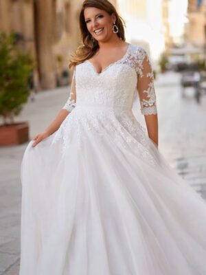 Elegant Tulle Wedding Dresses Plus Size V Neck 3/4 Sleeves Bride Gowns Back Lace Up Sweep Train A-Line Vestido De Noiva 2025 5 Sc4665569df324cce96073fb44e89b795b Cropped