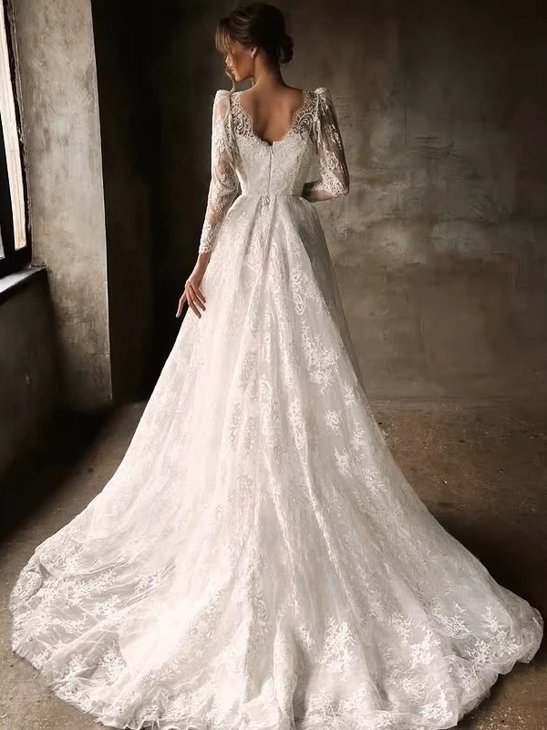 SoDigne A-line Lace Wedding Dresses Sweetheart Full Sleeves Bridal Dress Beach Long Wedding Gown Robe De Mairee Customized 2 SoDigne A-line Lace Wedding Dresses Sweetheart Full Sleeves Bridal Dress Beach Long Wedding Gown Robe De Mairee Customized – Image 2