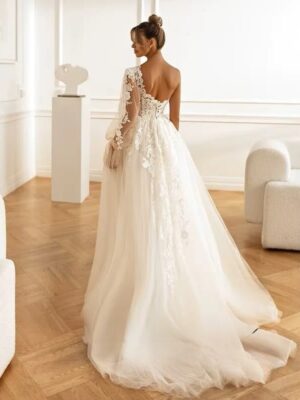 SoDigne A-line Tulle Appliques Wedding Dresses One Shloudler Split Bridal Dress Long Wedding Gown Robe De Mairee Customized  4 Se8f9832e98964d0abaf8f38db7cea8dfR Cropped