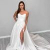 SoDigne A-line Simple Satin Wedding Dresses V-neck Sleeveless Bride Gown Women Split Bridal Dress vestidos de novia Customized 5 A1f8ae156fe0744a4a3f47ac56c2f06a7M Cropped