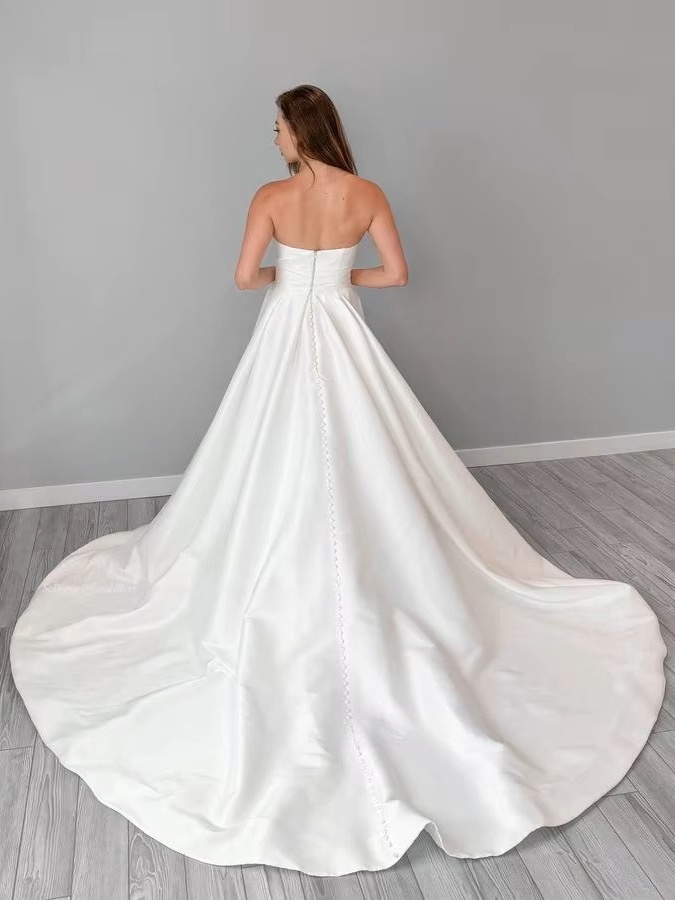 SoDigne A-line Simple Satin Wedding Dresses V-neck Sleeveless Bride Gown Women Split Bridal Dress vestidos de novia Customized 2 SoDigne A-line Simple Satin Wedding Dresses V-neck Sleeveless Bride Gown Women Split Bridal Dress vestidos de novia Customized – Image 2